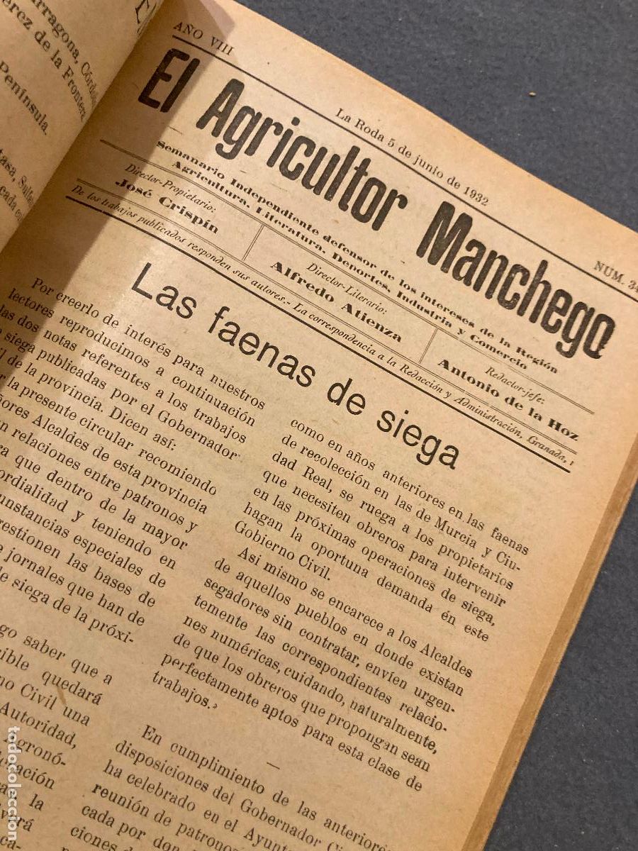 Coleccionismo de Revistas y Peri&oacute;dicos: La Roda de Albacete 51 n&uacute;meros revista El Agricultor Manchego a&ntilde;o 1932 cada uno 8 p&aacute;gs encuadernado