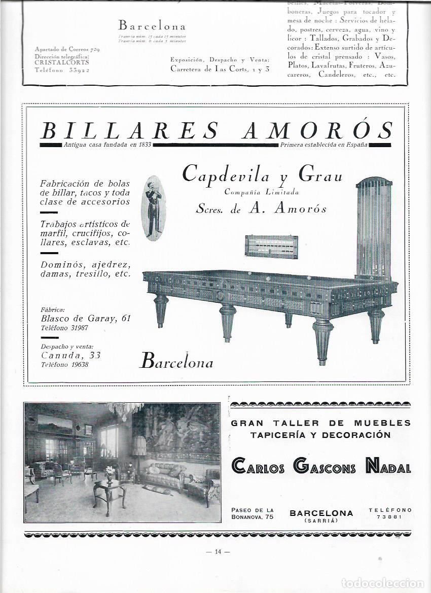 Coleccionismo de revistas y peri&oacute;dicos: A&Ntilde;O 1928 PUBLICIDAD BILLAR BILLARES AMOROS CAPDEILA GRAU BCNA FABRICA BOLAS DE BILLAR DOMINO AJEDREZ