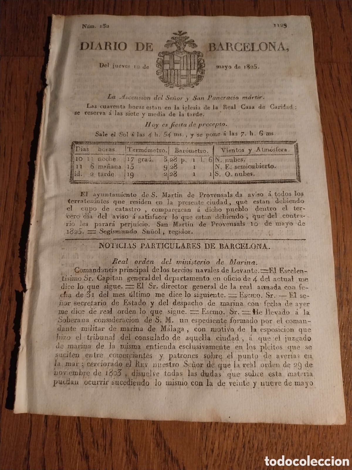 Collezionismo di Riviste e Giornali: DIARIO DE BARCELONA 1825 JUNTA CONDUCCION AGUAS BARCELONA. LIMPIEZA DE PLAZAS Y CALLES DE BARCELONA.