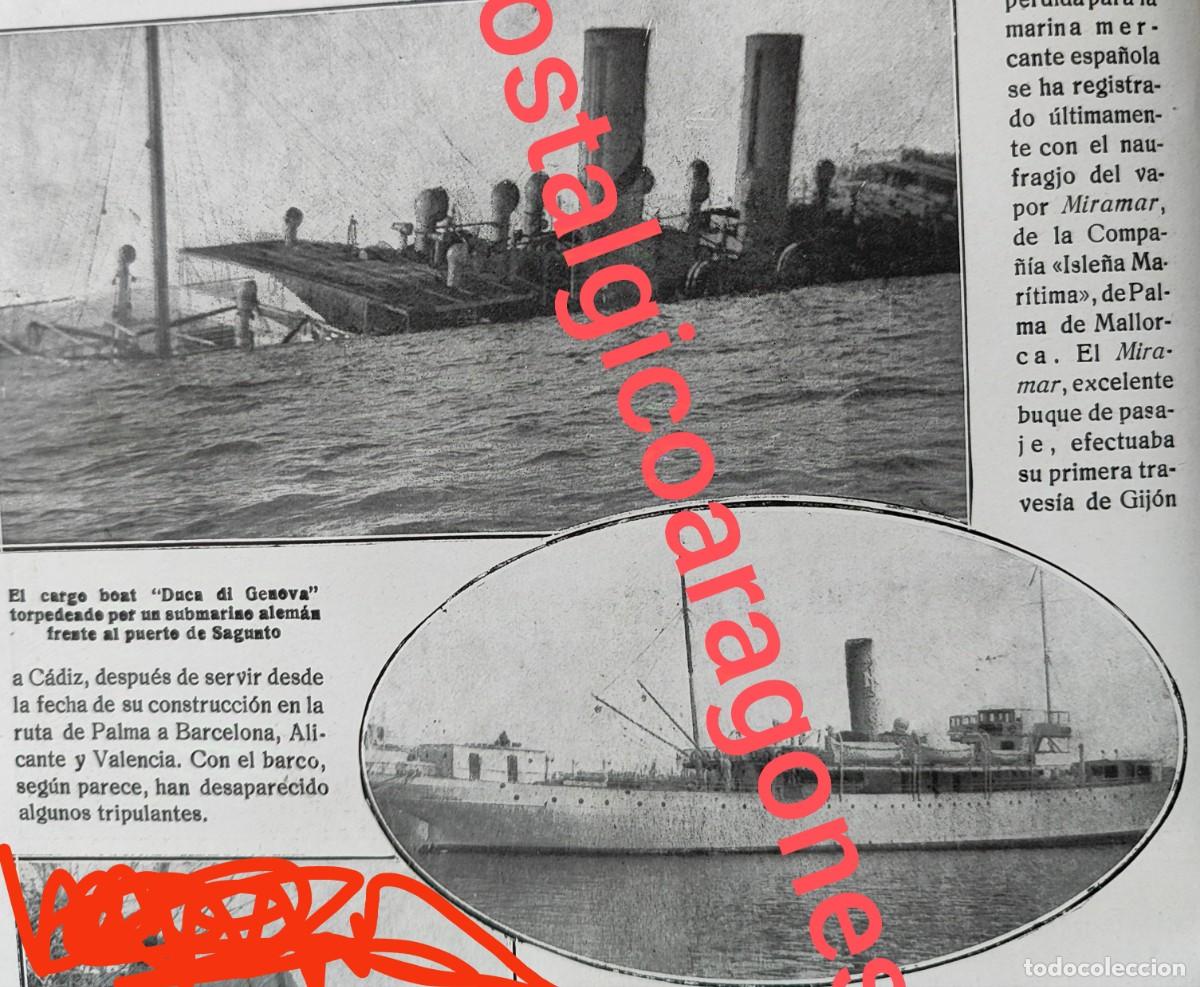 Coleccionismo de Revistas y Peri&oacute;dicos: barco Duca di G&eacute;nova torpedeado Sagunto Vapor Miramar naufragio foto revista princ siglo XX 191W