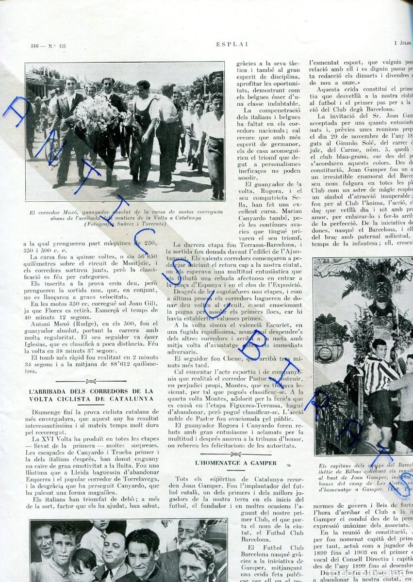Collection Magazines and Newspapers: REVISTA A&Ntilde;O 1934 CORREDOR MOXO GANADOR FUTBOL CLUB BARCELONA ATHLETIC DE BILBAO GAMPER