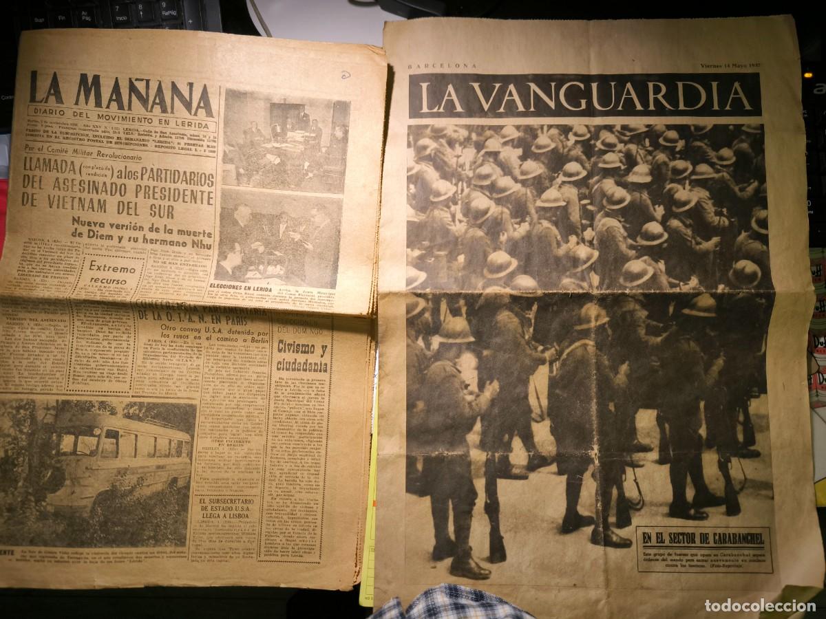 Coleccionismo de revistas y peri&oacute;dicos: 2 periodicos: LA VANGUARDIA DEL 14-5-1937 - LA MA&Ntilde;ANA diario del movimiento de lerida 1963