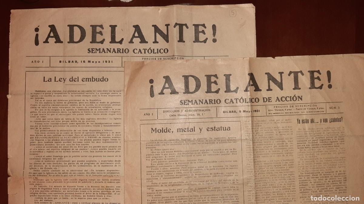 Coleccionismo de Revistas y Peri&oacute;dicos: &iexcl;ADELANTE! Semanario Cat&oacute;lico / &iexcl;Aurrera! Ekintzako Asteroko Katolikua. 2 n&uacute;meros. 1931.