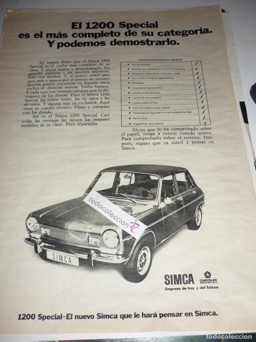 Coleccionismo de Revistas y Peri&oacute;dicos: ANUNCIO *SIMCA 1200 ESPECIAL* - 1 HOJA, RECORTE REVISTA, A&Ntilde;OS 70