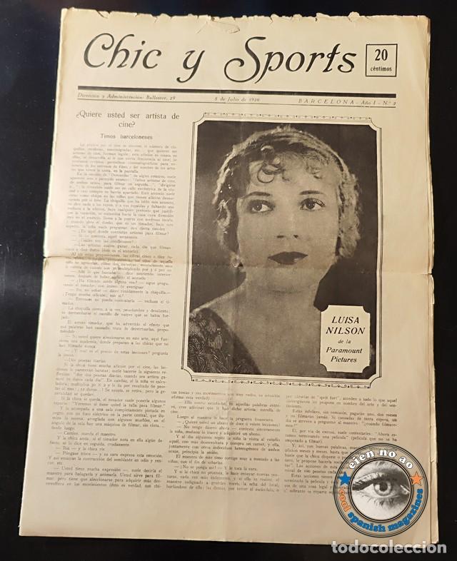 Collezionismo di Riviste e Giornali: CHIC Y SPORTS # 1926 A&ntilde;o 1 N&uacute;m. 2 ~ Peri&oacute;dico de Barcelona ~ ROSITA RODRIGO ~ Muy RARO