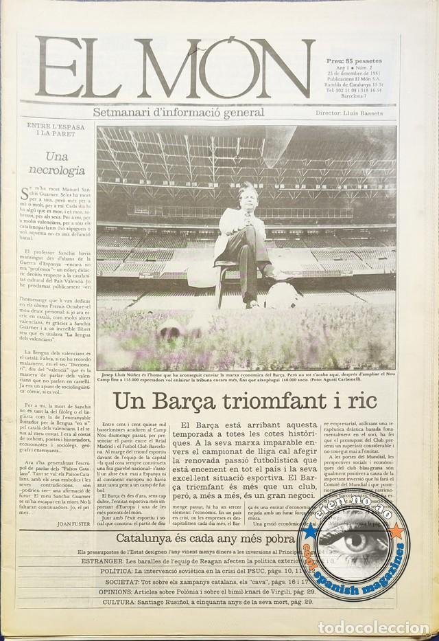 Collectionnisme de Revues et Journaux: EL MON Setmanari d'informaci&oacute; general # 2, 25 Diciembre 1981 ~ NU&Ntilde;EZ un Bar&ccedil;a triomfant i ric