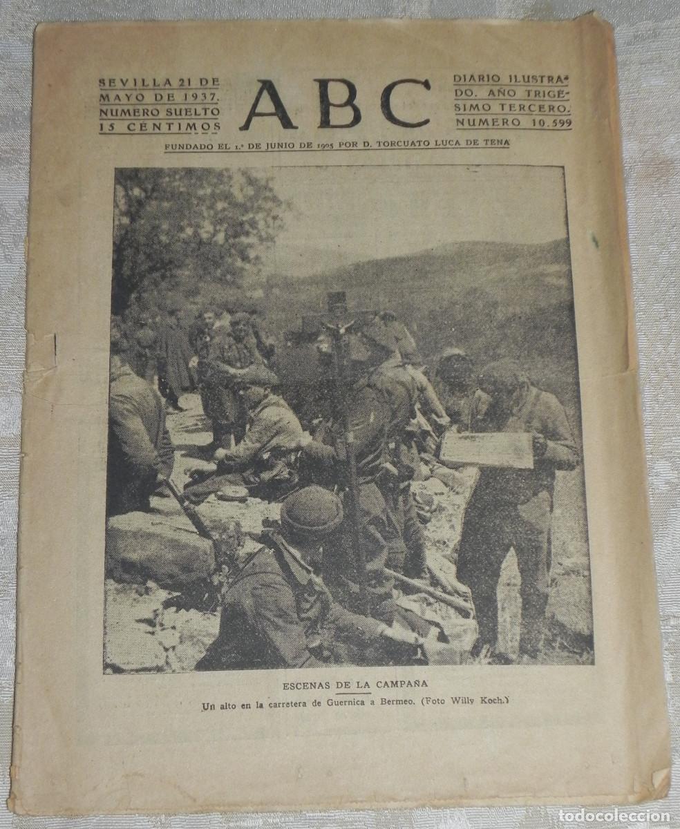 Coleccionismo de Revistas y Peri&oacute;dicos: Peri&oacute;dico ABC - Sevilla 21 de Mayo de 1937 - Original (P)