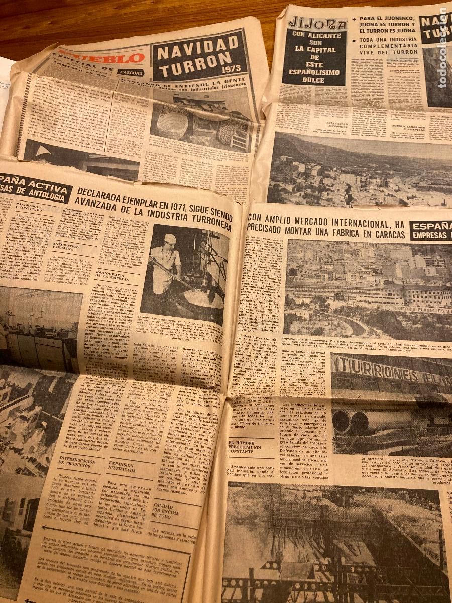 Coleccionismo de revistas y peri&oacute;dicos: Reportaje sobre el turr&oacute;n en Navidad ańo 1973 periodico Pueblo 7 pags Jijona Alicante muchas fotos