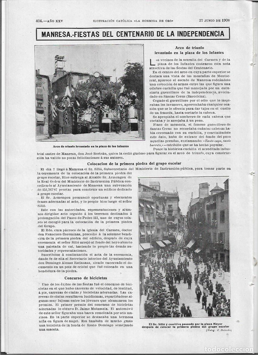 Coleccionismo de revistas y peri&oacute;dicos: A&Ntilde;O 1908 MANRESA CENTENARIO INDEPENDENCIA TOLEDO MONUMENTOS SENYERA BANDERA ORFEO SERAFIC SARRIA