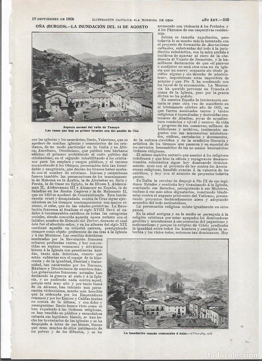 Collection Magazines and Newspapers: A&Ntilde;O 1908 RECORTE PRENSA O&Ntilde;A BURGOS INUNDACION DEL 14 DE AGOSTO VALLE DE TAMAYO