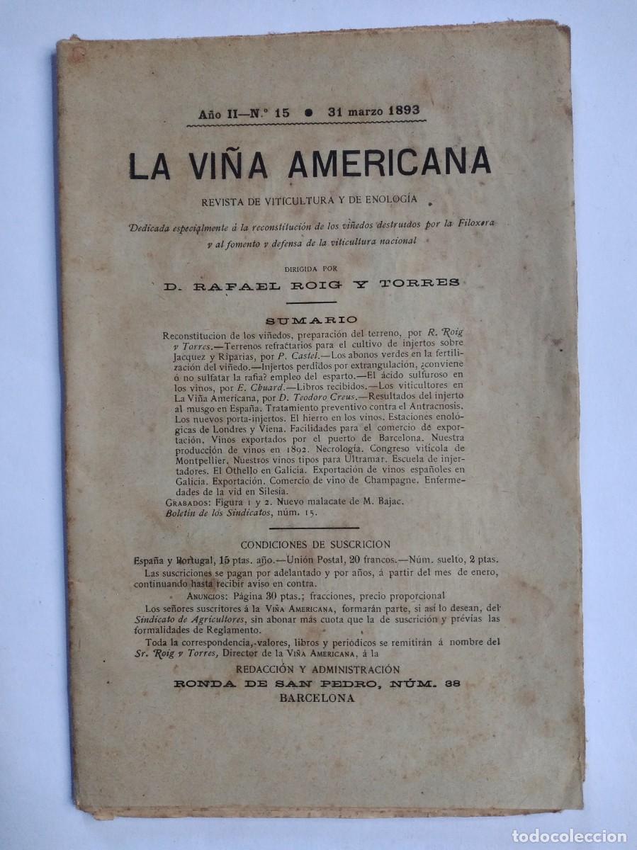 Coleccionismo de Revistas y Peri&oacute;dicos: LA VI&Ntilde;A AMERICANA N&ordm; 15 1893 VITICULTURA ENOLOG&Iacute;A RECONSTITUCI&Oacute;N VI&Ntilde;EDOS DESTRUIDOS POR LA FILOXERA