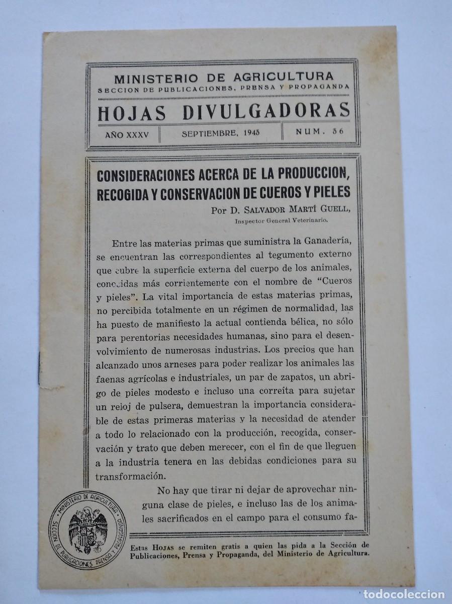 Collection Magazines and Newspapers: HOJAS DIVULGADORAS N&ordm; 36 1943 SALVADOR MART&Iacute;N GUELL CUEROS Y PIELES CONSERVACI&Oacute;N PRODUCCI&Oacute;N