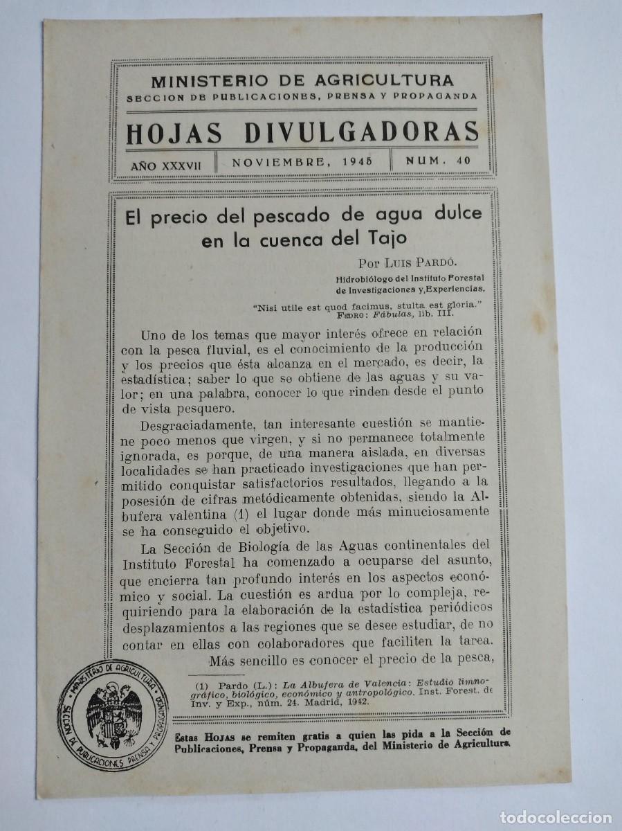 Sammeln von Zeitschriften und Zeitungen: HOJAS DIVULGADORAS N&ordm; 40 1945 EL PRECIO DEL PESCADO DE AGUA DULCE EN LA CUENCA DEL TAJO