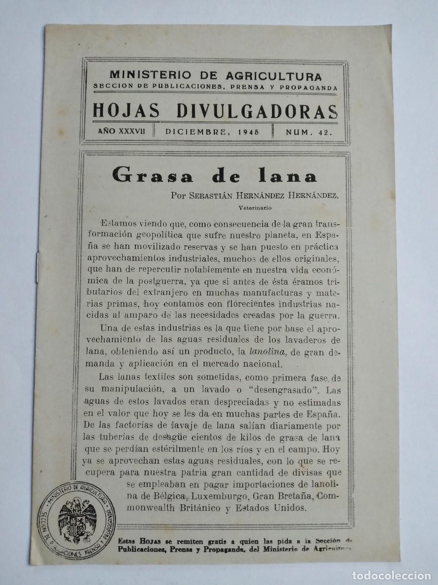 Sammeln von Zeitschriften und Zeitungen: HOJAS DIVULGADORAS N&ordm; 42 1945 GRASA DE LANA SEBASTIAN HERNANDEZ