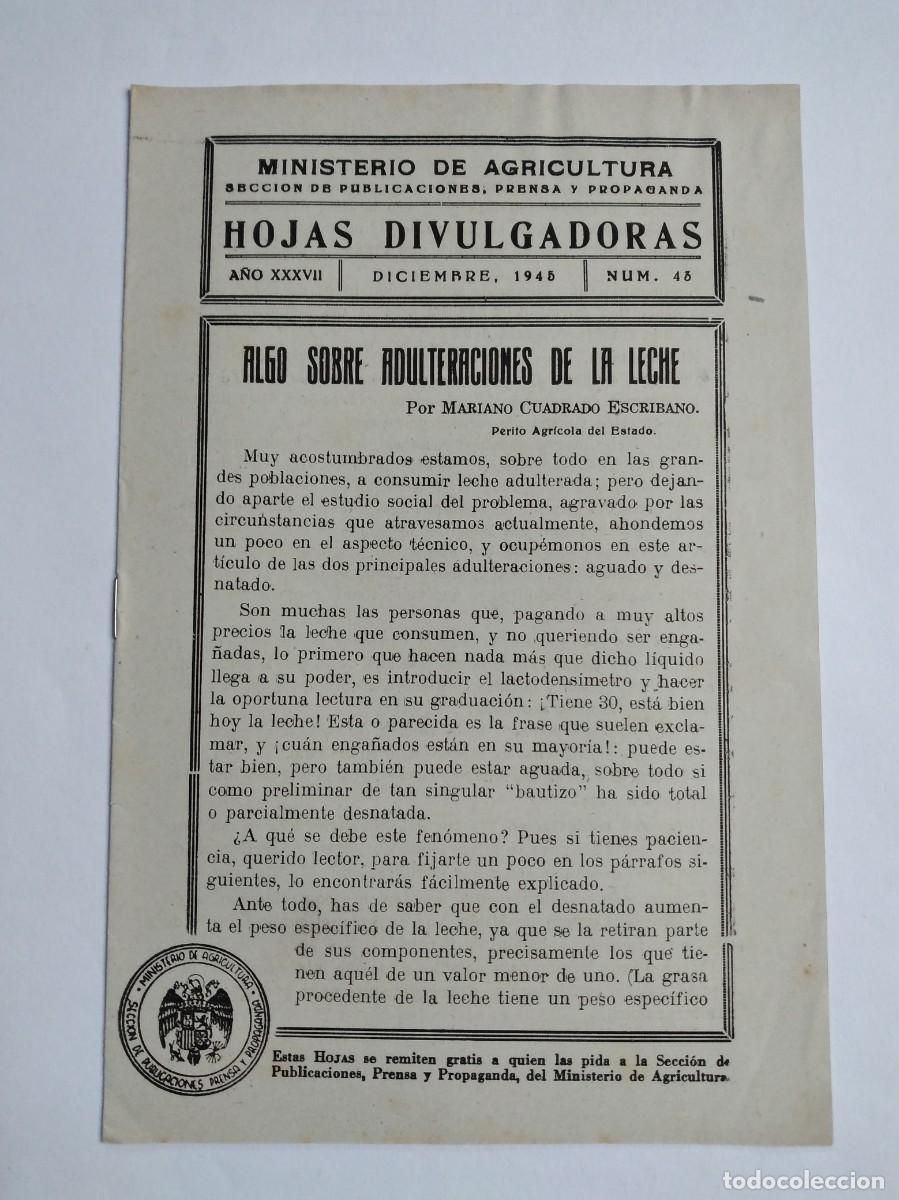 Sammeln von Zeitschriften und Zeitungen: HOJAS DIVULGADORAS N&ordm; 43 1945 ALGO SOBRE ADULTERACIONES DE LA LECHE MARIANO CUADRADO ESCRIBANO