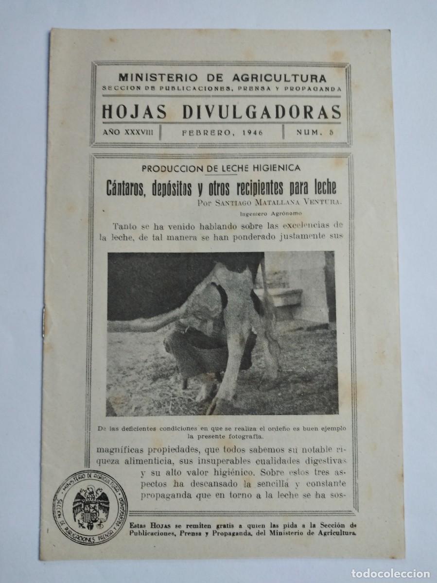 Coleccionismo de revistas y peri&oacute;dicos: HOJAS DIVULGADORAS N&ordm; 5 1946 C&Aacute;NTAROS DEP&Oacute;SITOS Y OTROS RECIPIENTES PARA LA LECHE