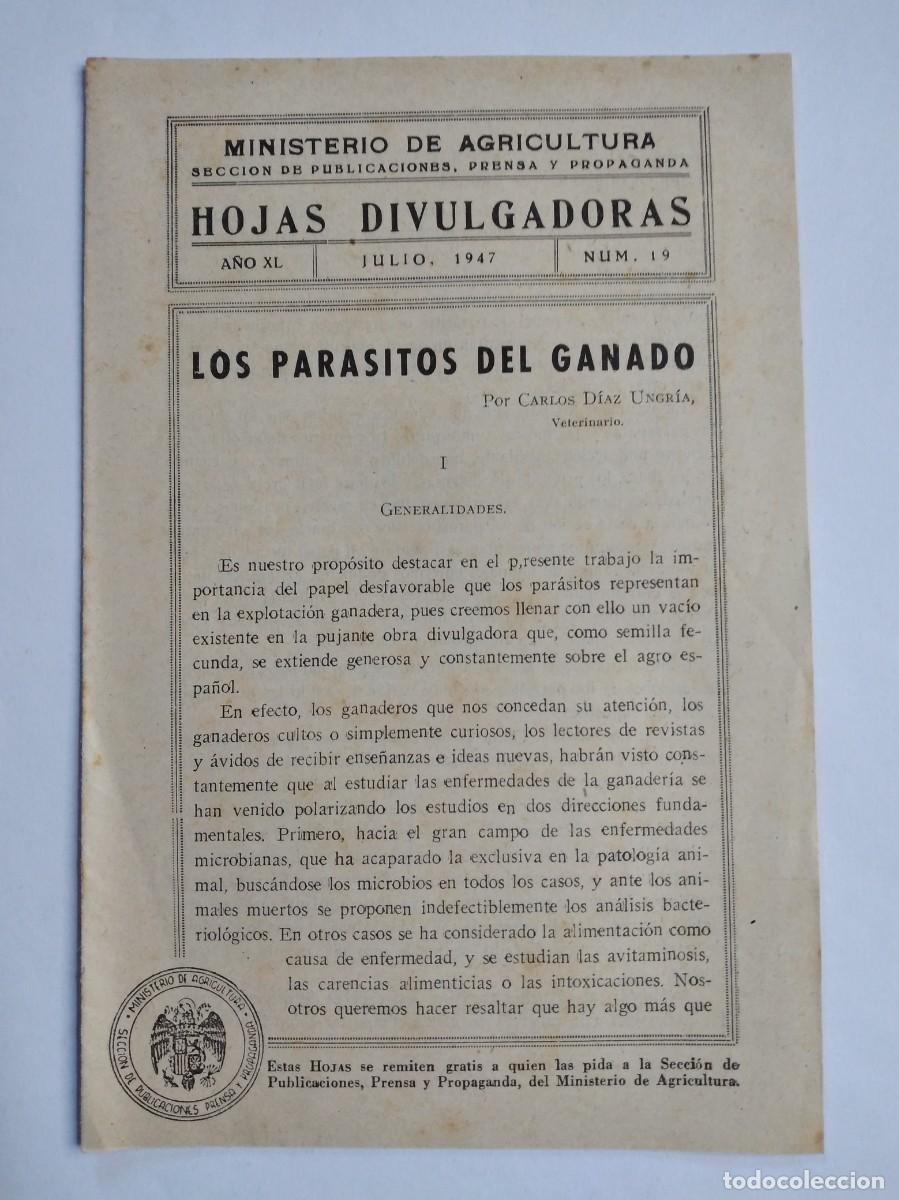 Sammeln von Zeitschriften und Zeitungen: HOJAS DIVULGADORAS N&ordm; 19 1947 LOS PARASITOS DEL GANADO GENERALIDADES CARLOS DIAZ UNGRIA