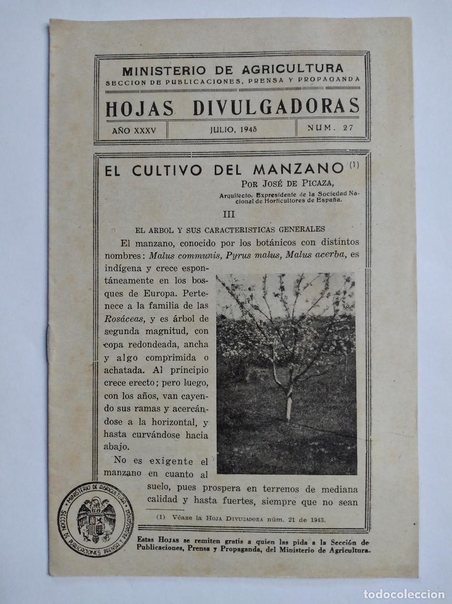 Collection Magazines and Newspapers: HOJAS DIVULGADORAS N&ordm; 27 1943 EL CULTIVO DEL MANZANO III JOSE DE PICAZA