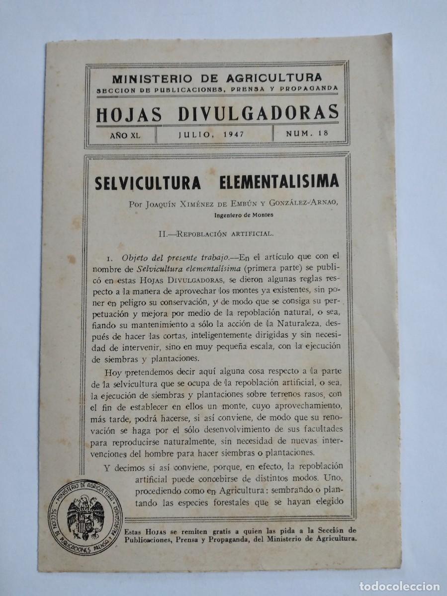 Collection Magazines and Newspapers: HOJAS DIVULGADORAS N&ordm; 18 1947 SELVICULTURA ELEMENTALISIMA