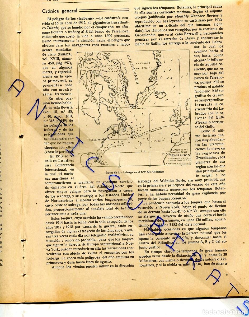 Coleccionismo de Revistas y Peri&oacute;dicos: REVISTA A&Ntilde;O 1924 EL ESTUDIO DE LOS ICEBERGS DESPUES DEL NAUFRAGIO DEL TITANIC