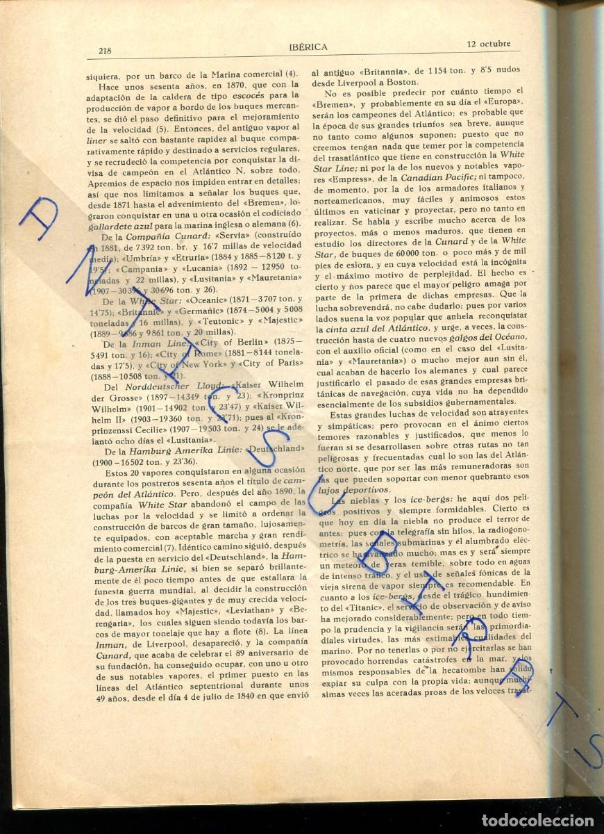 Coleccionismo de Revistas y Peri&oacute;dicos: REVISTA A&Ntilde;O 1929 TRASATLANTICO BREMEN Y COMO HA MEJORADO LAS MEDIDAS DE SEGURIDAD NAUFRAGIO TITANIC