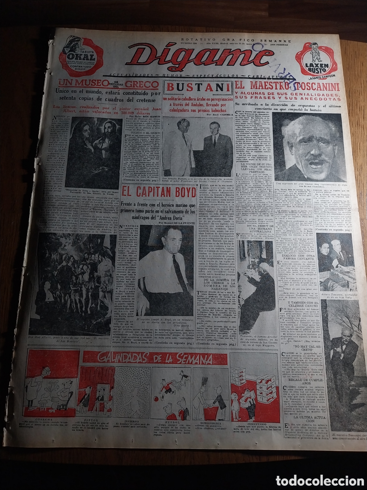 Coleccionismo de Revistas y Peri&oacute;dicos: REVISTA 1957 MUSEO DE REPLICAS DEL GRECO. MAESTRO TOSCANINI. INCENDIO EN LAS SALESAS.ROMY SCHNEIDER