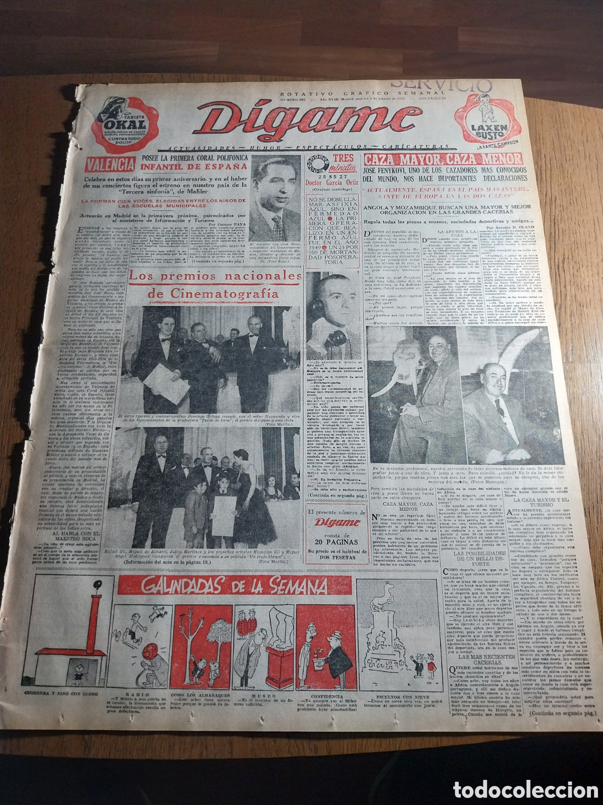 Sammeln von Zeitschriften und Zeitungen: REVISTA 1957 CORAL INFANTIL VALENCIA . PREMIOS NACIONALES CINE.CAZA MAYOR JOSE FENYKOVI ANGEL PICAZO