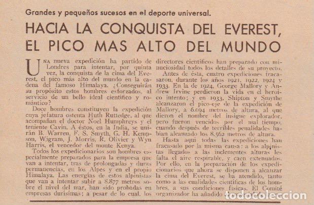 Coleccionismo de revistas y peri&oacute;dicos: * DEPORTES * Alpinismo: conquista del Everest; automovilismo sobre hielo; caballos&hellip;- 1936