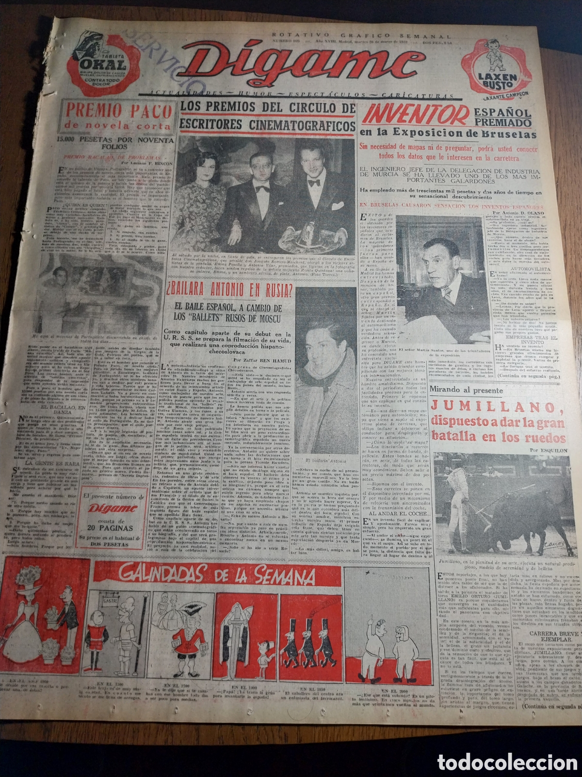 Sammeln von Zeitschriften und Zeitungen: REVISTA 1957 INVENTOR DE MURCIA MARTIN SANTOS. PREMIO PACO DE NOVELA CORTA.SOLER Y DIAZ GUIJARRO