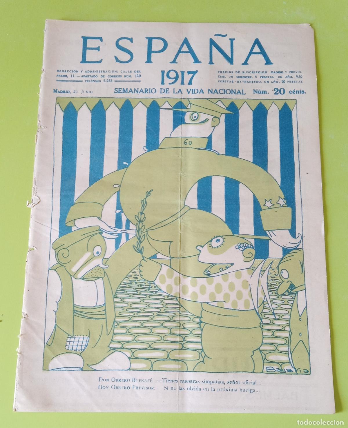 Coleccionismo de Revistas y Peri&oacute;dicos: REVISTA SEMANARIO DE LA VIDA NACIONAL. ESPA&Ntilde;A, 21 JUNIO 1917. PORTADA DON OBRERO BUENAF&Eacute;
