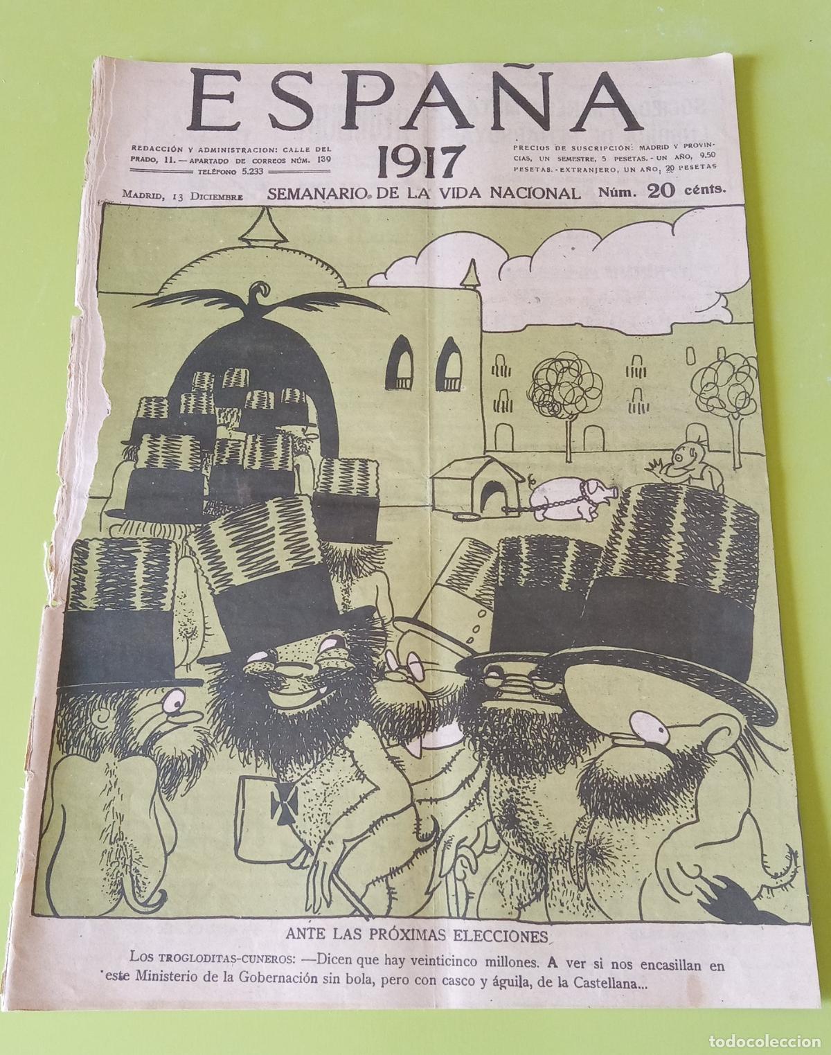Coleccionismo de Revistas y Peri&oacute;dicos: REVISTA SEMANARIO DE LA VIDA NACIONAL ESPA&Ntilde;A. 13 DICIEMBRE 1917 PORTADA ANTE LAS PR&Oacute;XIMAS ELECCIONES