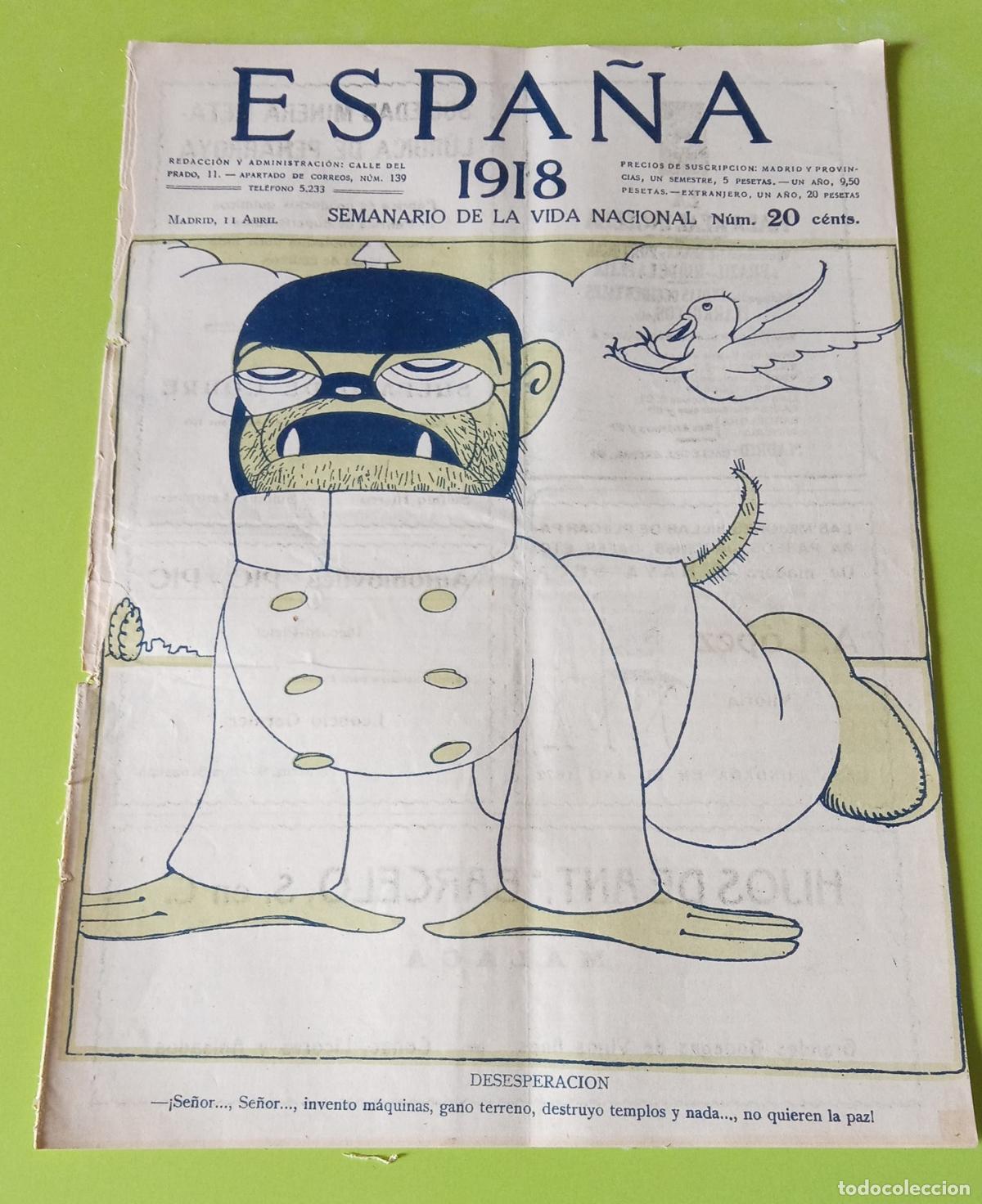 Coleccionismo de Revistas y Peri&oacute;dicos: REVISTA SEMANARIO DE LA VIDA NACIONAL ESPA&Ntilde;A. 11 ABRIL 1918. PORTADA DESESPERACI&Oacute;N