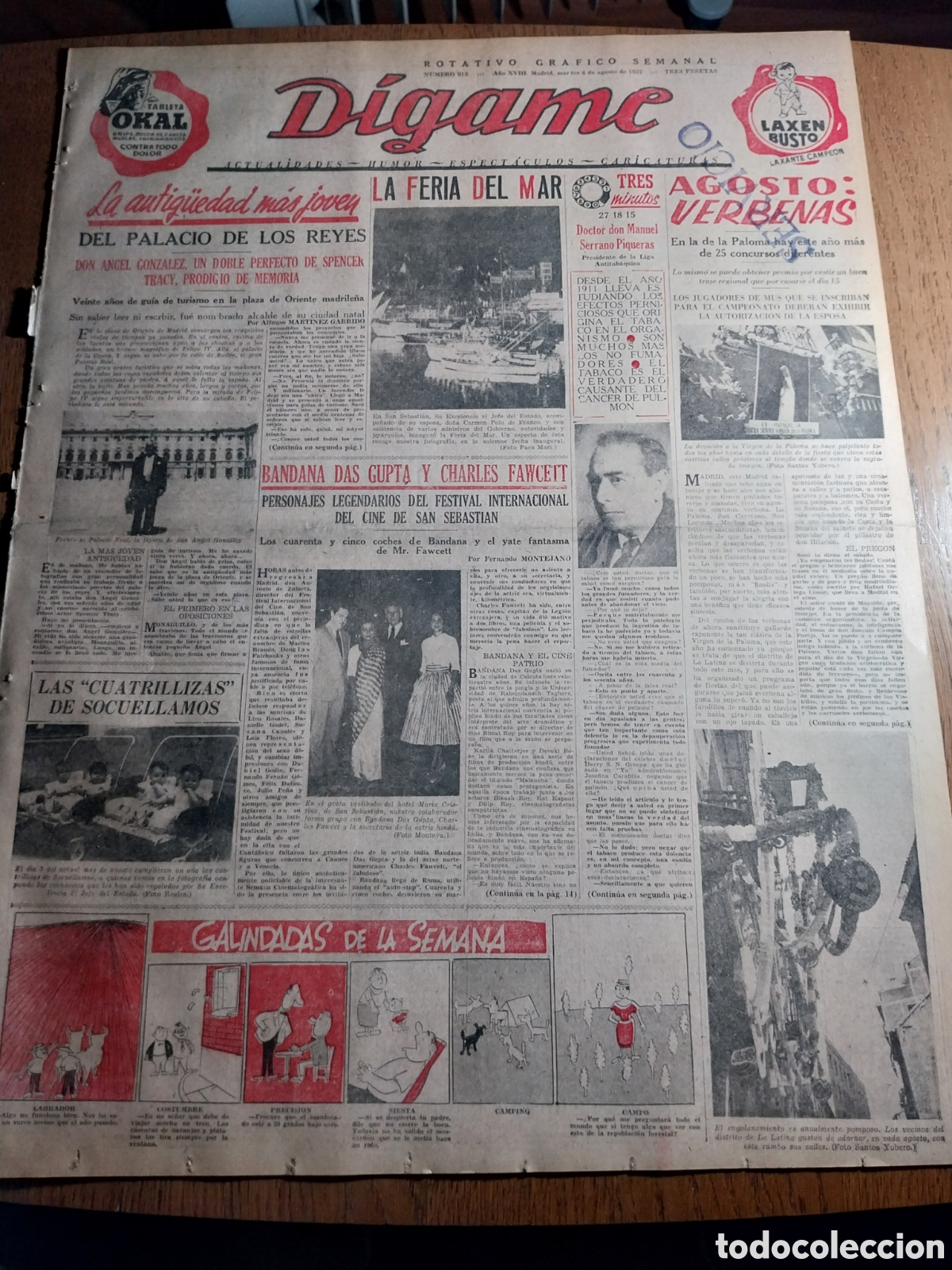 Sammeln von Zeitschriften und Zeitungen: REVISTA 1957 LAS CUATRILLIZAS DE SOCUELLAMOS . VERBENA LA PALOMA.PLAZA DE TOROS DE ALMADEN 2 SIGLOS