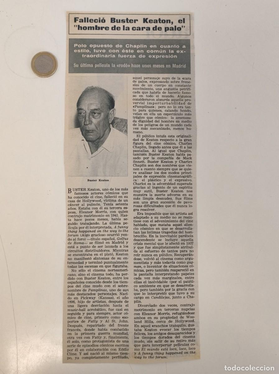 Colecionismo de Revistas e Jornais: NOTICIA PRENSA ORIGINAL VINTAGE. FALLECIO BUSTER KEATON, HOMBRE DE CARA DE PALO