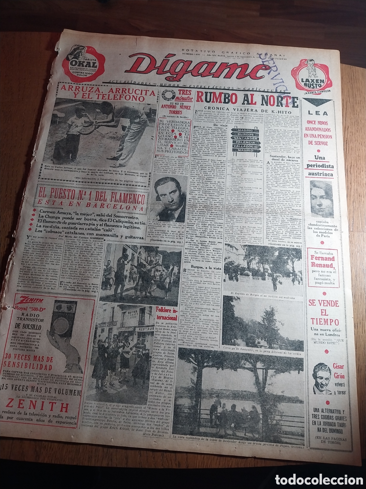 Coleccionismo de revistas y peri&oacute;dicos: D&Iacute;GAME 1959 RUMBO AL NORTE EN COCHE . EL PUESTO N&deg; 1 FLANENCO BARCELONA.ACTOR JUAN SANTACANA