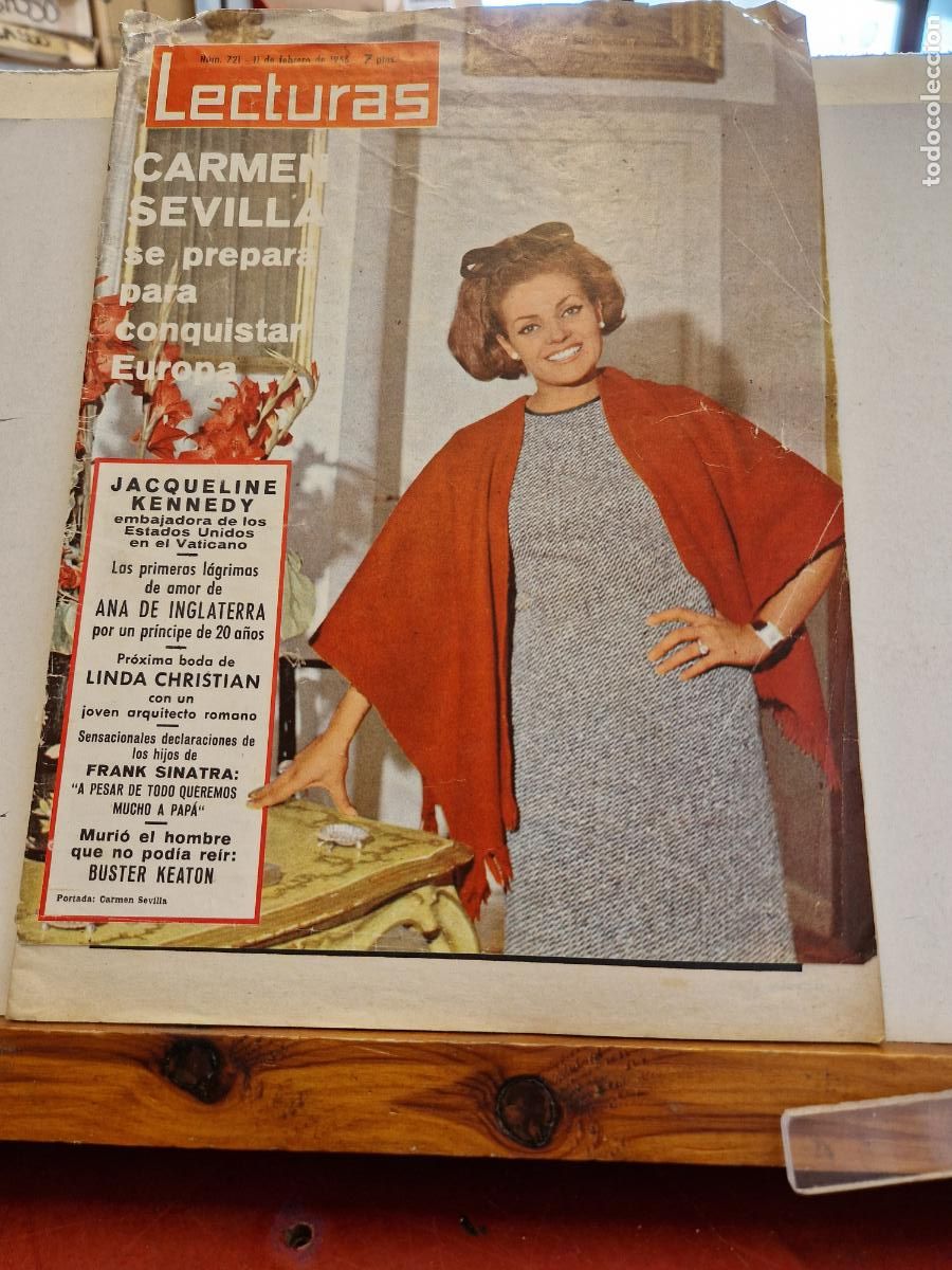Coleccionismo de Revistas y Peri&oacute;dicos: LECTURAS. CARMEN SEVILLA SE PREPARA PARA CONQUISTAR EUROPA. NUMERO 721