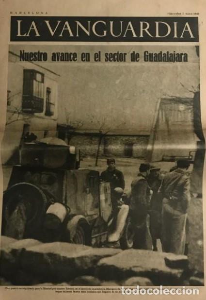 Coleccionismo de revistas y peri&oacute;dicos: La Vanguardia 1937. Guerra civil espa&ntilde;ola. Guadalajara. Masegoso de Taju&ntilde;a. Dax. Durruti. Bujaraloz.