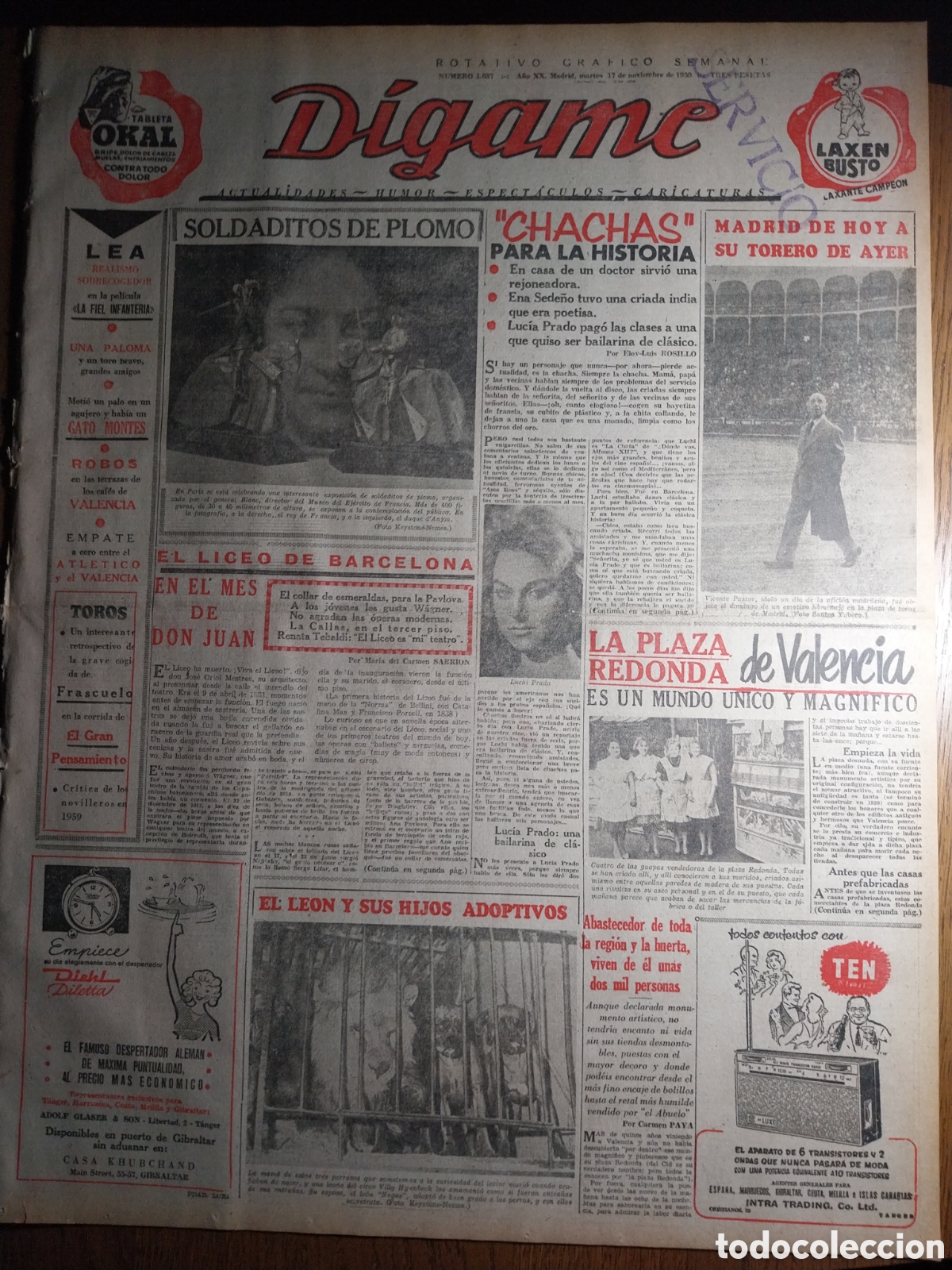 Coleccionismo de revistas y peri&oacute;dicos: D&Iacute;GAME 1959 LA PLAZA REDONDA DE VALENCIA. FIESTA CAMPERA EN EL JARAL DE LA MIRA.CARLOS MUNGUIA TENOR