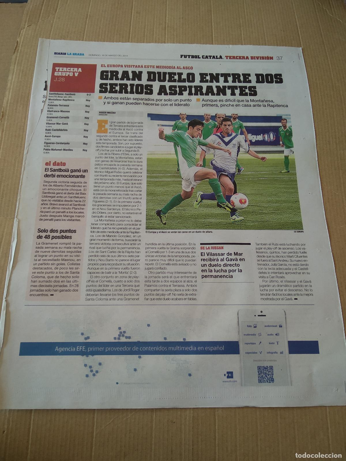 Coleccionismo de Revistas y Peri&oacute;dicos: HOJA PERIODICO DIARIO LA GRADA EUROPA VS ASCO HAMILTON FORMULA 1 F1