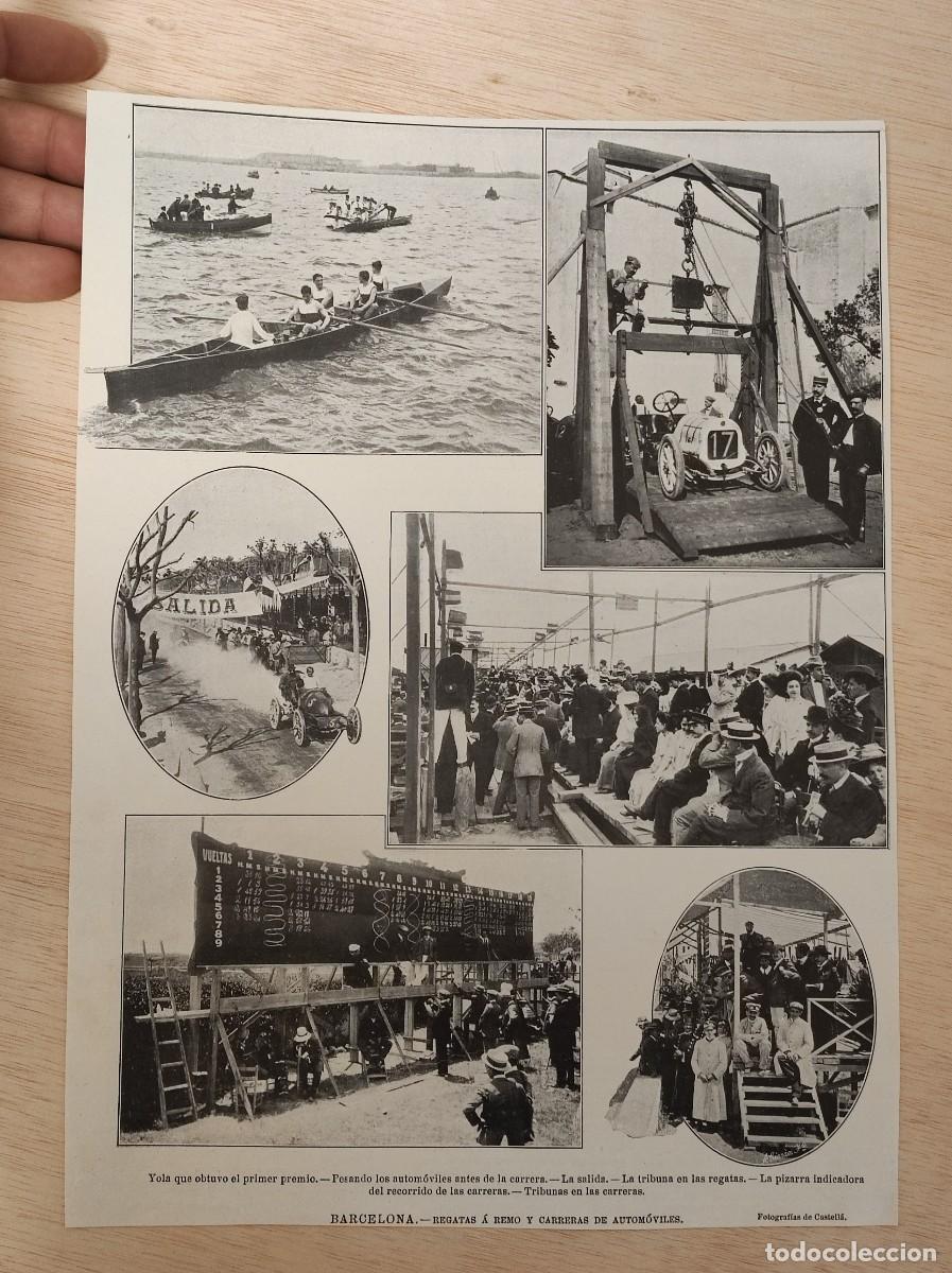 Coleccionismo de Revistas y Peri&oacute;dicos: HOJA REVISTA ORIGINAL CIRCA 1908. REGATAS A REMO Y CARRERAS AUTOMOVILES BARCELONA
