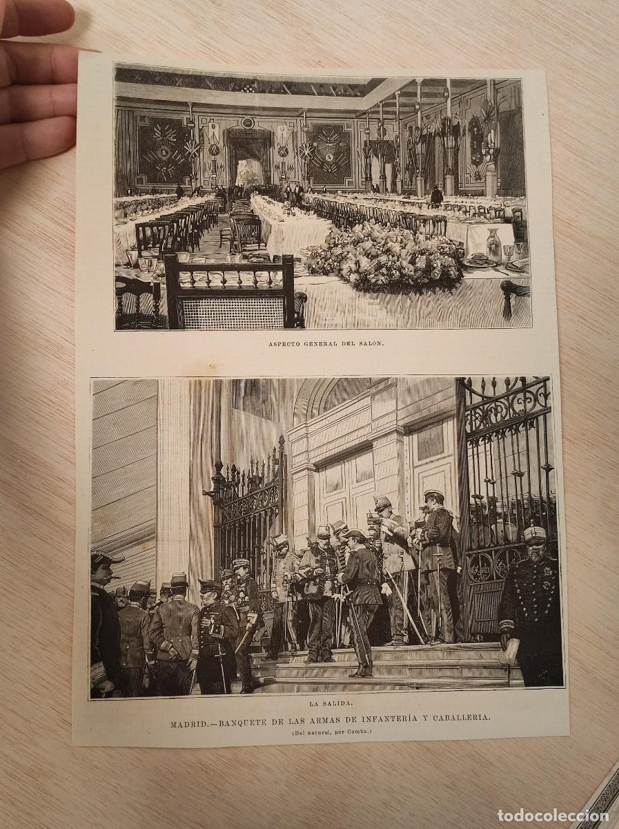 Coleccionismo de Revistas y Peri&oacute;dicos: HOJA GRABADO REVISTA ORIGINAL CIRCA 1895. MADRID BANQUETE ARMAS INFANTERIA Y CABALLERIA