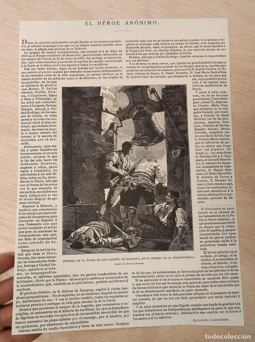 Coleccionismo de Revistas y Peri&oacute;dicos: HOJA REVISTA ORIGINAL CIRCA 1900. EL H&Eacute;ROE ANONIMO. TORRE SAN AGUSTIN ZARAGOZA