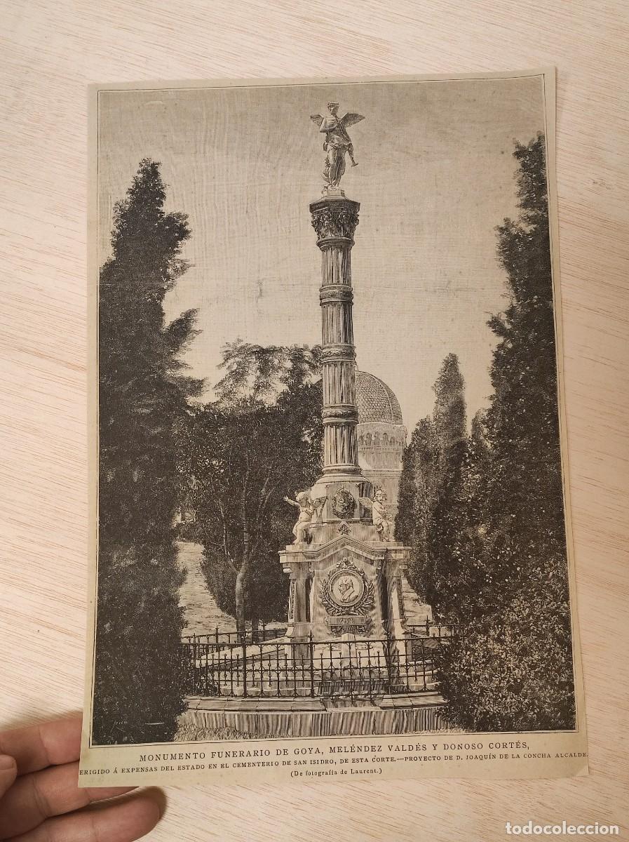 Colecionismo de Revistas e Jornais: HOJA GRABADO REVISTA ORIGINAL CIRCA 1890. MONUMENTO FUNERARIO GOYA, MELENDEZ VALDES Y DONOSO CORTES