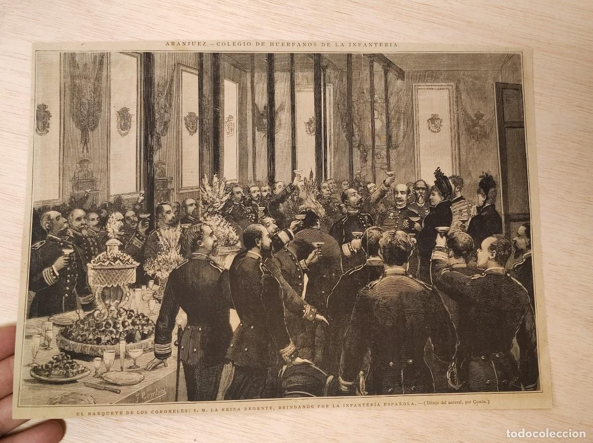 Coleccionismo de Revistas y Peri&oacute;dicos: HOJA GRABADO REVISTA ORIGINAL CIRCA 1890. COLEGIO HUERFANOS INFANTERIA ARANJUEZ. BANQUETE