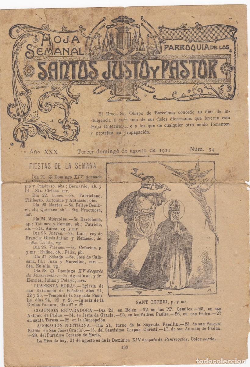 Sammeln von Zeitschriften und Zeitungen: Hoja Semanal -Parroquia de los Santos Justo y Pastor -n&ordm; 34 -Tercer domingo Agosto 1921 - 262x161mm