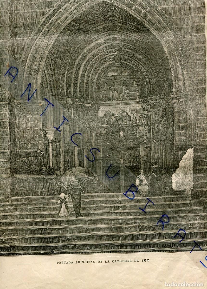 Collezionismo di Riviste e Giornali: GRABADO DE GRAN DIMENSION 28 X 40 CM A&Ntilde;O 1880 PORTADA DE LA CATEDRAL DE TUY TUI GALICIA