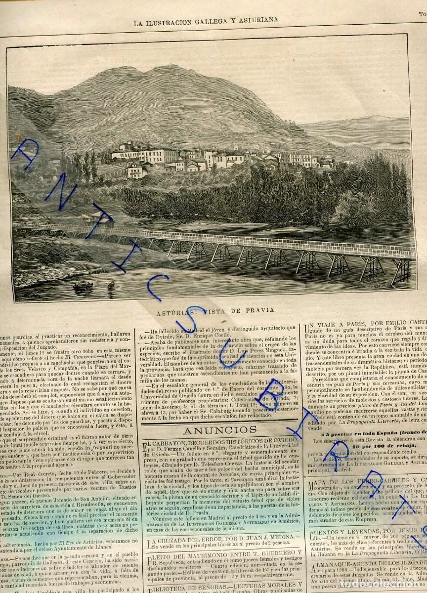 Collezionismo di Riviste e Giornali: RECORTE DE PRENSA A&Ntilde;O 1880 GRABADO 20 X 12 CENTIMETROS PUEBLO DE PRAVIA ASTURIAS