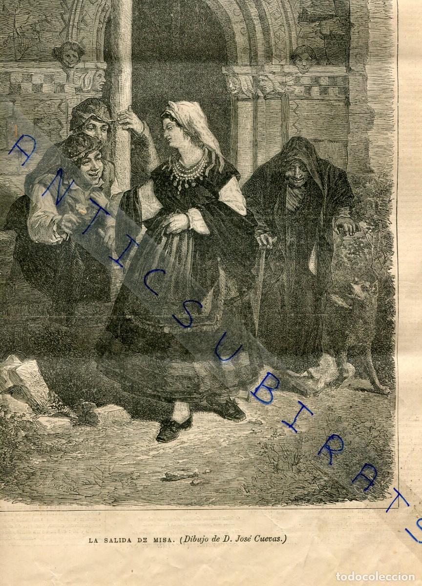 Colecionismo de Revistas e Jornais: REVISTA A&Ntilde;O 1880 GRABADO TRAJE VESTIDO TIPICO DE ASTURIAS GRAN DIMENSION 28 X 40 CENTIMETROS