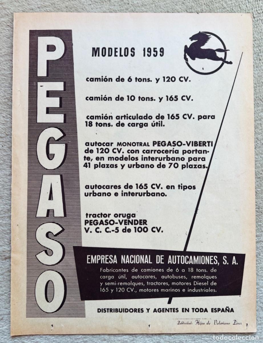 Coleccionismo de Revistas y Peri&oacute;dicos: Hoja anuncio revista de cami&oacute;n Pegaso - Modelos a&ntilde;o 1959 (Empresa Nacional de Autocamiones - ENASA)