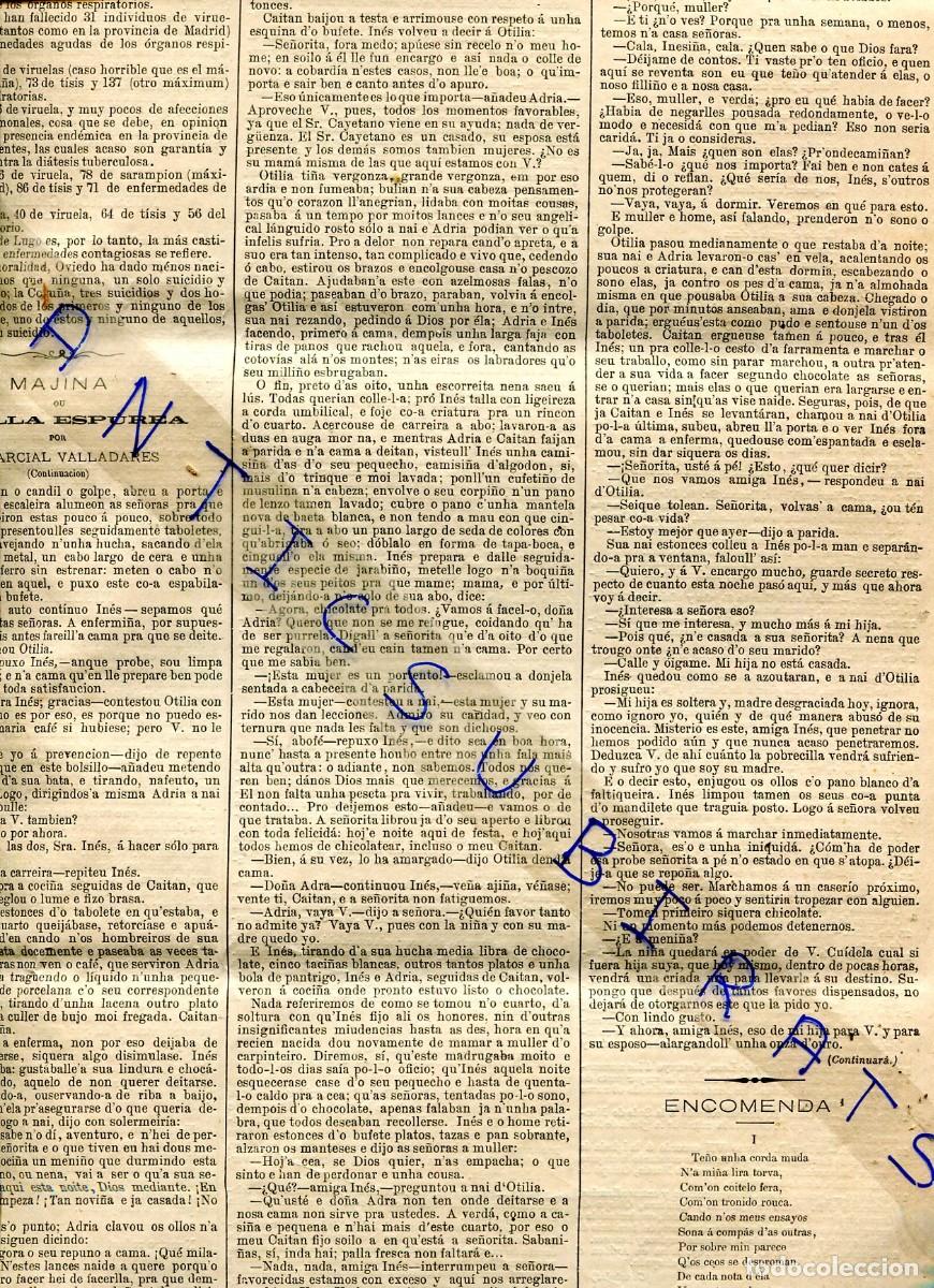 Collection Magazines and Newspapers: RECORTE DE PRENSA A&Ntilde;O 1880 EN GALLEGO LENGUA GALLEGA GALEGA MAJINA FILLA ESPUREA MARCIAL VALLADARES